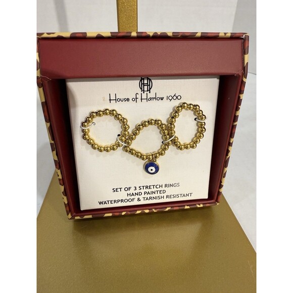 House of Harlow 1960 Set of 3 Stretch Rings WATERPROOF & TARNISH RESISTANT NEW - Picture 1 of 8
